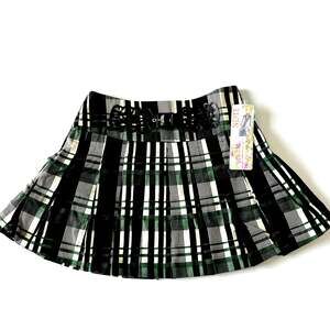 SDII Pleated Plaid Mini Skirt with Belt - Black Green White Punk Y2K Style NWT